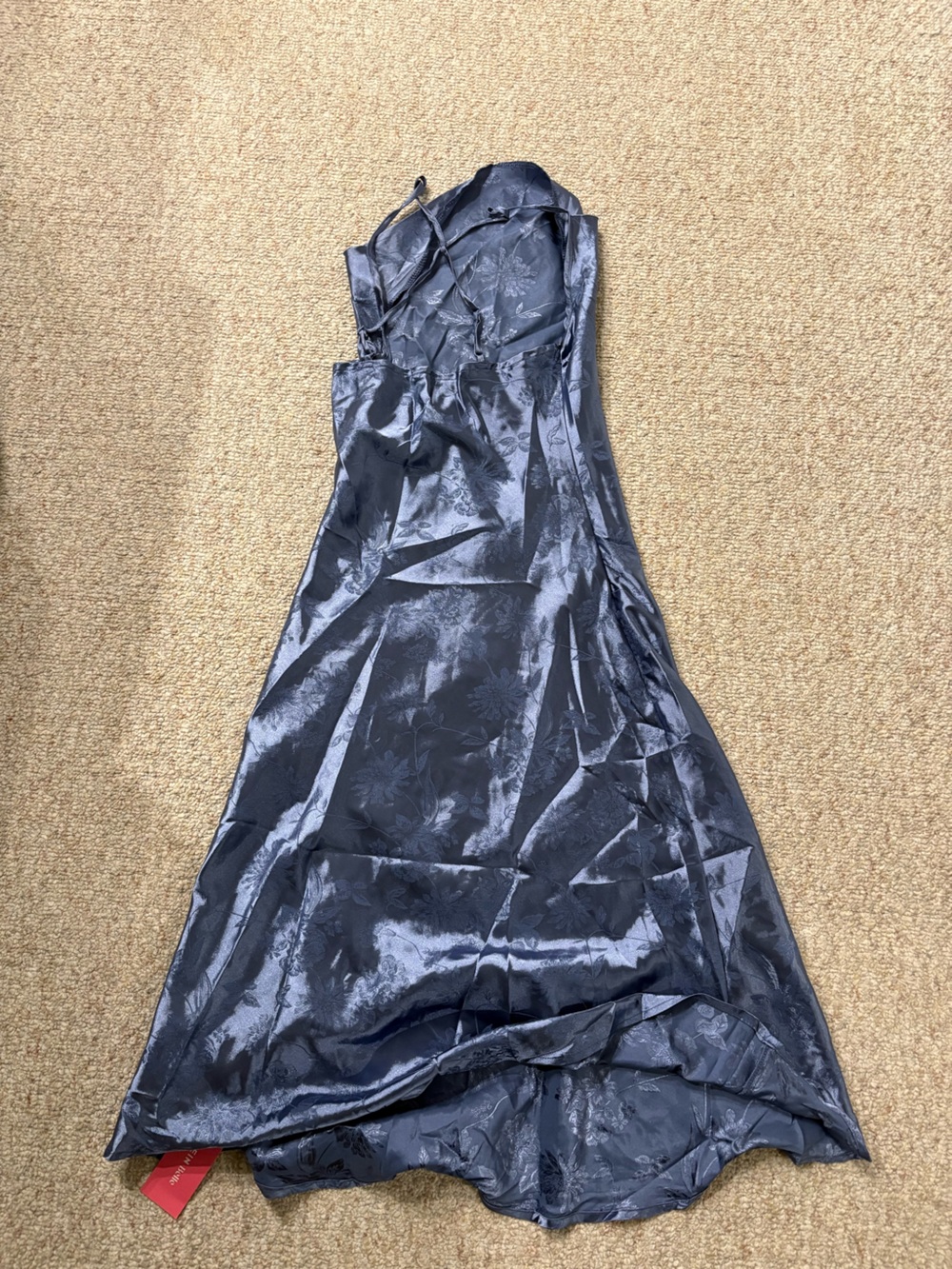 Strapless Navy Floral Jacquard Slip Dress